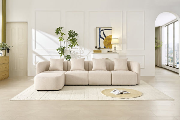 English Elm 118" Velvet Modular Sectional with Ottoman Deep Seat Sofa for Living Room W2664S00093