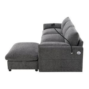 English Elm [video]96.5'' Chenille L-shaped Sectional with Usb Charging Ottoman Pockets Living Room N723S8776E