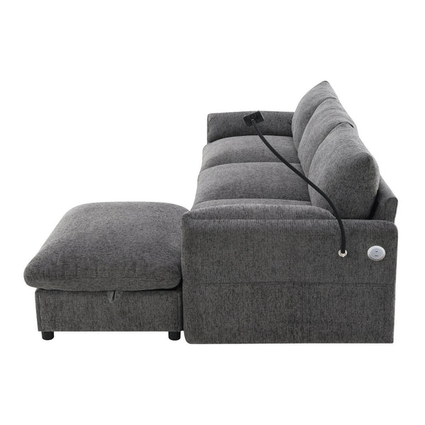 English Elm [video]96.5'' Chenille L-shaped Sectional with Usb Charging Ottoman Pockets Living Room N723S8776E