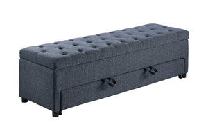 English Elm Contemporary Tufted Bouclé Storage Ottoman with Hidden Compartment and Smooth Pull-Out Drawer Bench Blue Gray 61 L x 20 W x 17 H B011P370882