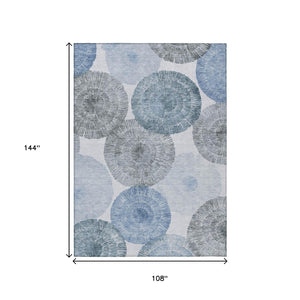 HomeRoots 9' Indoor/Outdoor Washable Area Rug in Denim Blue, Ivory & Gray - Modern Abstract Design, Durable! 661001