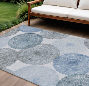 HomeRoots 9' Indoor/Outdoor Washable Area Rug in Denim Blue, Ivory & Gray - Modern Abstract Design, Durable! 661001