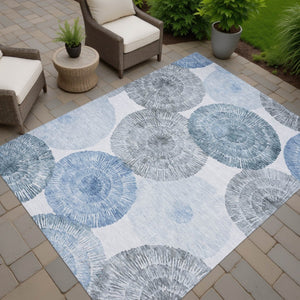 HomeRoots 9' Indoor/Outdoor Washable Area Rug in Denim Blue, Ivory & Gray - Modern Abstract Design, Durable! 661001
