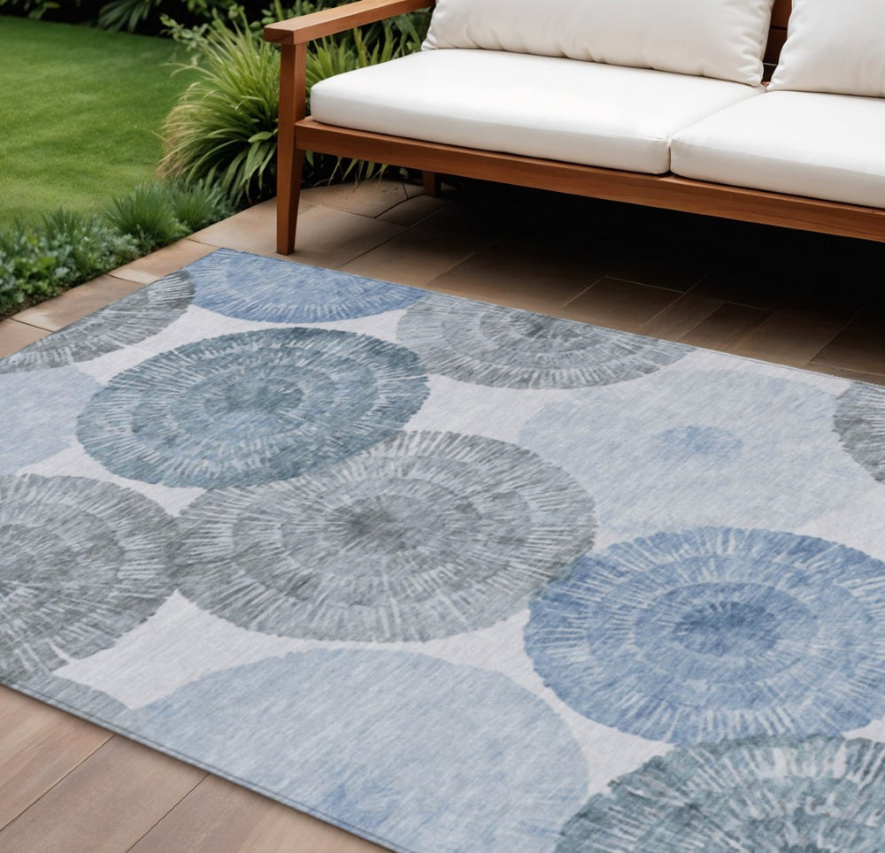 HomeRoots 10' Denim Blue, Ivory & Gray Abstract Washable Area Rug – Durable Indoor/Outdoor Style for High Traffic Spaces 661002
