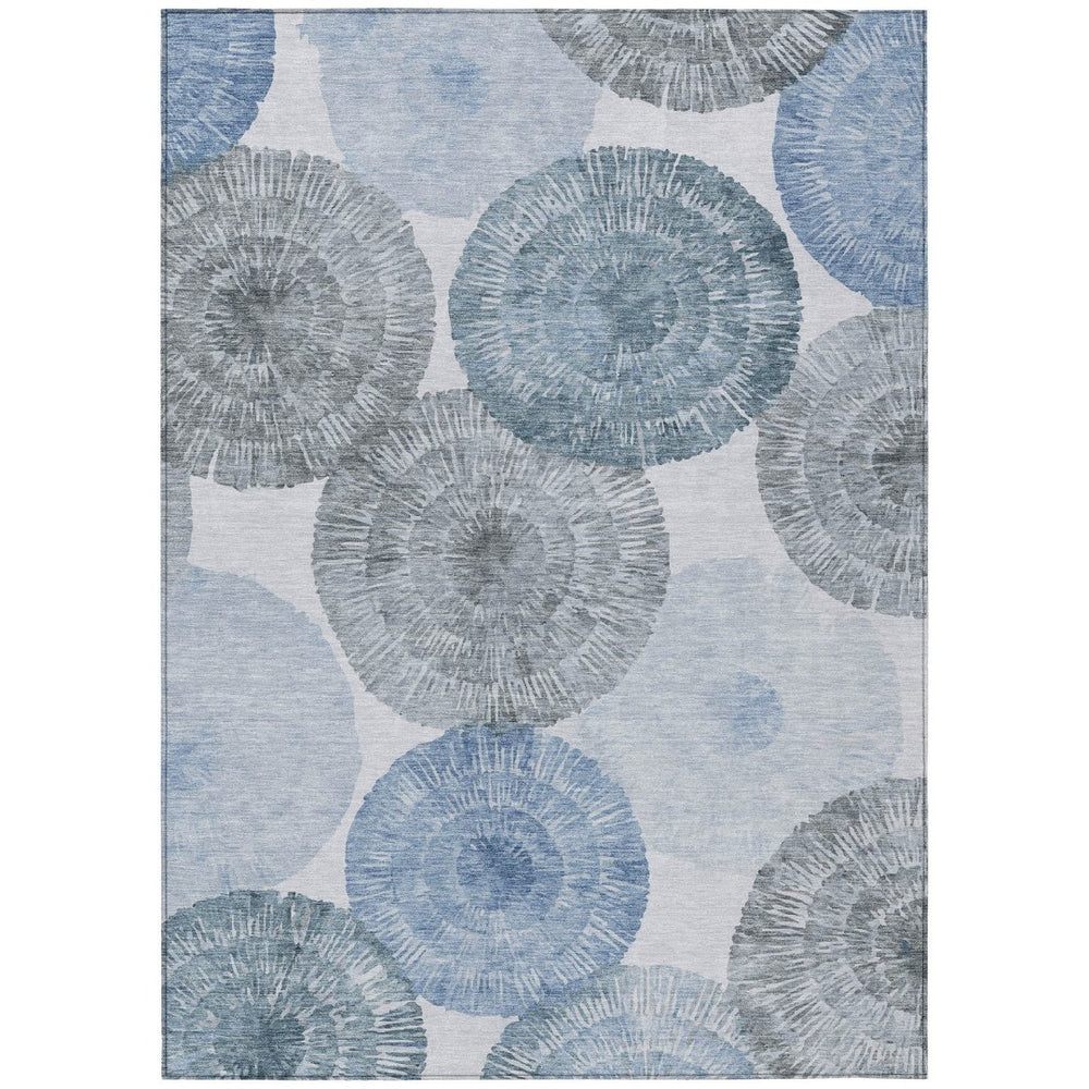 HomeRoots 10' Denim Blue, Ivory & Gray Abstract Washable Area Rug – Durable Indoor/Outdoor Style for High Traffic Spaces 661002