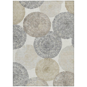 HomeRoots 5' Premium Linen Ivory & Beige Abstract Washable Area Rug - Stylish Indoor/Outdoor Decor Solution 661004