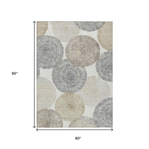 HomeRoots 5' Premium Linen Ivory & Beige Abstract Washable Area Rug - Stylish Indoor/Outdoor Decor Solution 661004