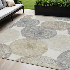 HomeRoots 5' Premium Linen Ivory & Beige Abstract Washable Area Rug - Stylish Indoor/Outdoor Decor Solution 661004