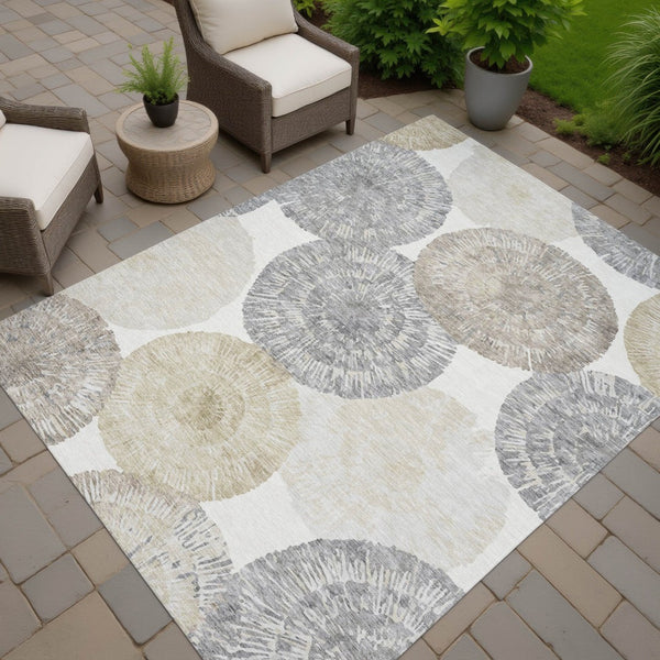 HomeRoots 5' Premium Linen Ivory & Beige Abstract Washable Area Rug - Stylish Indoor/Outdoor Decor Solution 661004