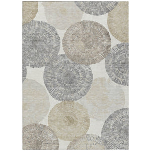 HomeRoots 5' Premium Linen Ivory & Beige Abstract Washable Area Rug - Stylish Indoor/Outdoor Decor Solution 661004
