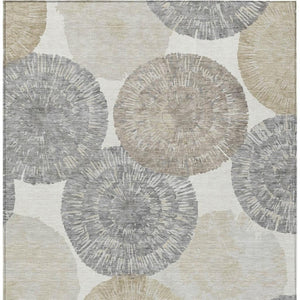 HomeRoots 5' Premium Linen Ivory & Beige Abstract Washable Area Rug - Stylish Indoor/Outdoor Decor Solution 661004
