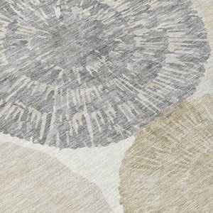 HomeRoots 5' Premium Linen Ivory & Beige Abstract Washable Area Rug - Stylish Indoor/Outdoor Decor Solution 661004