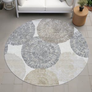 HomeRoots 8' Abstract Linen Ivory and Beige Round Rug – Stylish, Washable, Durable for Indoor & Outdoor Use 661005