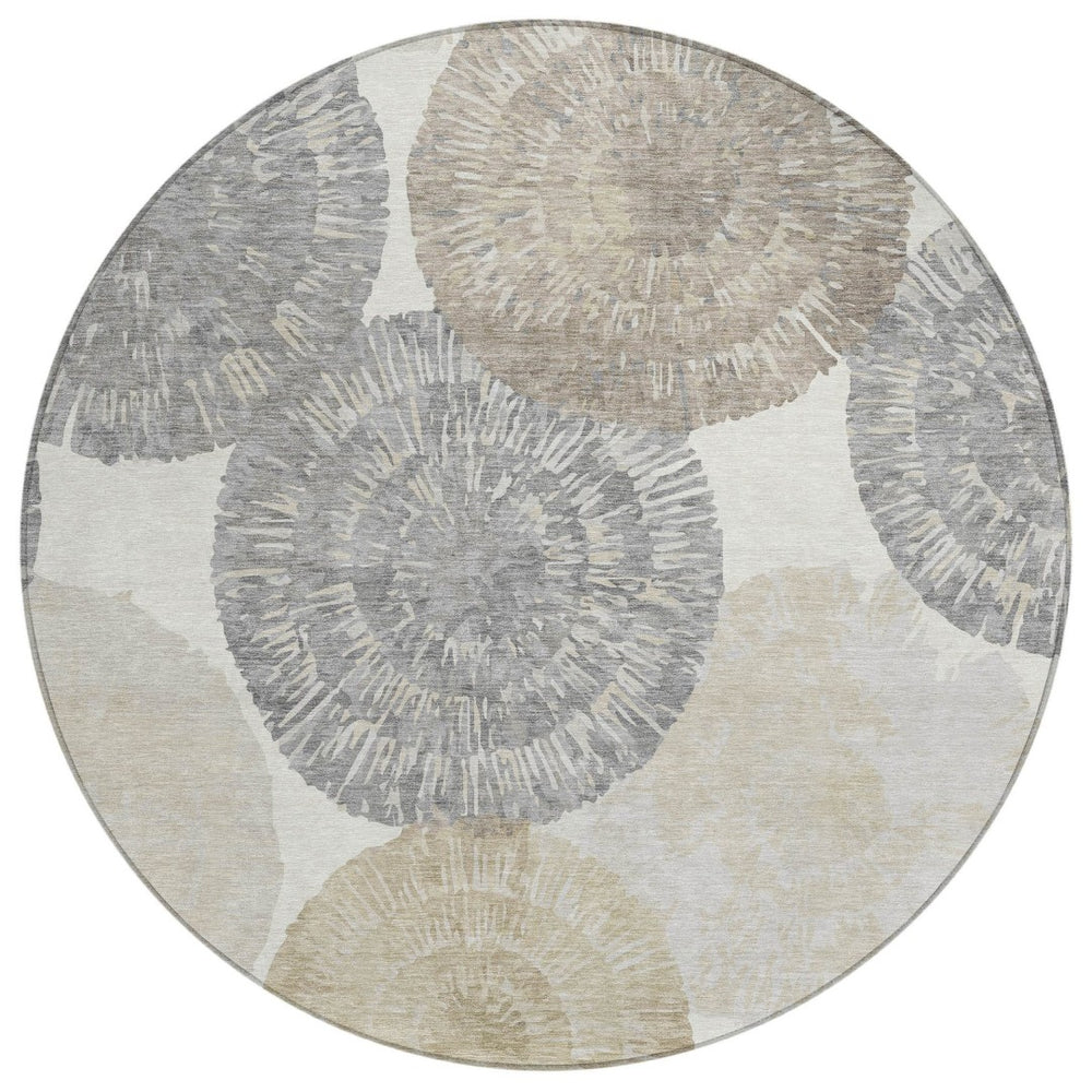 HomeRoots 8' Abstract Linen Ivory and Beige Round Rug – Stylish, Washable, Durable for Indoor & Outdoor Use 661005