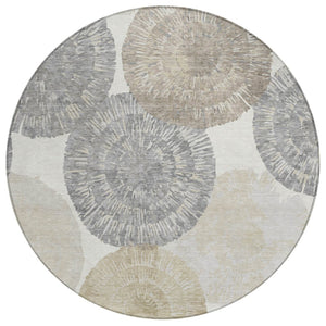 HomeRoots 8' Abstract Linen Ivory and Beige Round Rug – Stylish, Washable, Durable for Indoor & Outdoor Use 661005