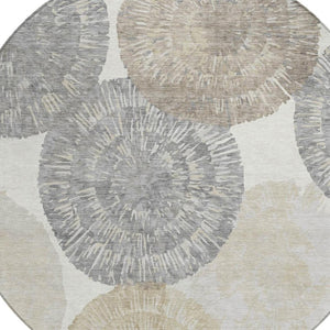 HomeRoots 8' Abstract Linen Ivory and Beige Round Rug – Stylish, Washable, Durable for Indoor & Outdoor Use 661005