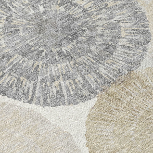 HomeRoots 8' Abstract Linen Ivory and Beige Round Rug – Stylish, Washable, Durable for Indoor & Outdoor Use 661005