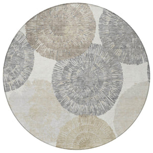 HomeRoots 8' Abstract Linen Ivory and Beige Round Rug – Stylish, Washable, Durable for Indoor & Outdoor Use 661005