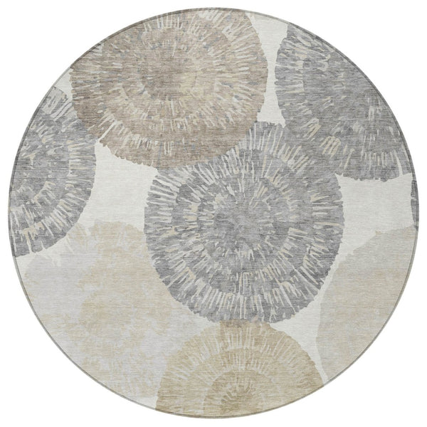HomeRoots 8' Abstract Linen Ivory and Beige Round Rug – Stylish, Washable, Durable for Indoor & Outdoor Use 661005
