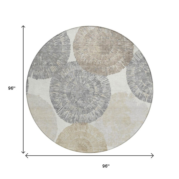 HomeRoots 8' Abstract Linen Ivory and Beige Round Rug – Stylish, Washable, Durable for Indoor & Outdoor Use 661005