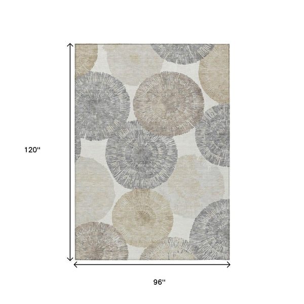 HomeRoots 8' X 10' Linen Ivory and Beige Abstract Area Rug – Stylish, Washable, Durable for Indoor & Outdoor Use 661006