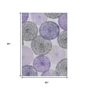 HomeRoots 5' X 8' Stylish Washable Indoor Outdoor Area Rug in Plum, Ivory & Khaki - Perfect for High-Traffic Areas! 661010