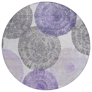 HomeRoots 8' Round Abstract Area Rug in Plum, Ivory & Khaki - Stylish, Washable, Indoor/Outdoor Durable Decor 661011