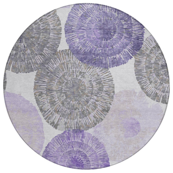 HomeRoots 8' Round Abstract Area Rug in Plum, Ivory & Khaki - Stylish, Washable, Indoor/Outdoor Durable Decor 661011