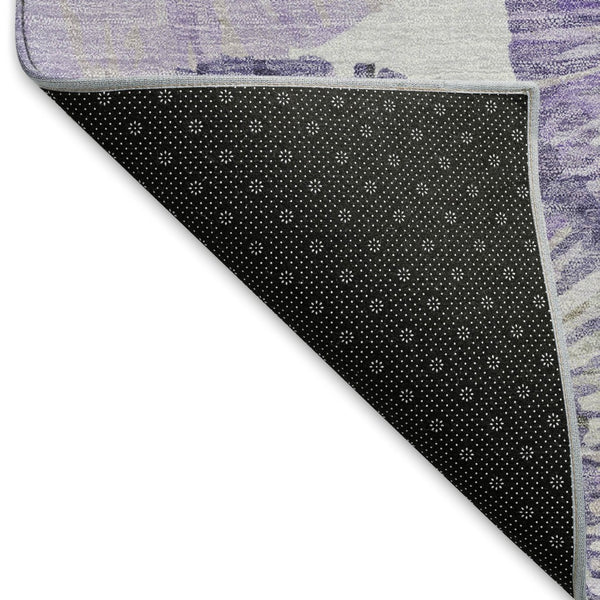 HomeRoots 8' Round Abstract Area Rug in Plum, Ivory & Khaki - Stylish, Washable, Indoor/Outdoor Durable Decor 661011