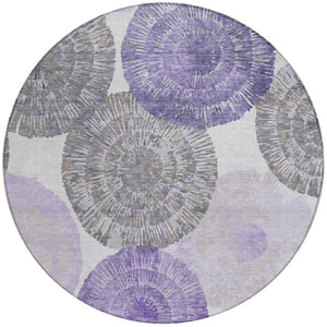 HomeRoots 8' Round Abstract Area Rug in Plum, Ivory & Khaki - Stylish, Washable, Indoor/Outdoor Durable Decor 661011