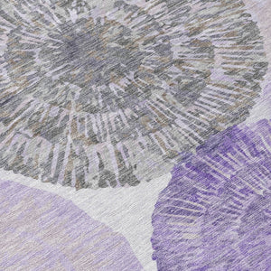 HomeRoots 8' Round Abstract Area Rug in Plum, Ivory & Khaki - Stylish, Washable, Indoor/Outdoor Durable Decor 661011