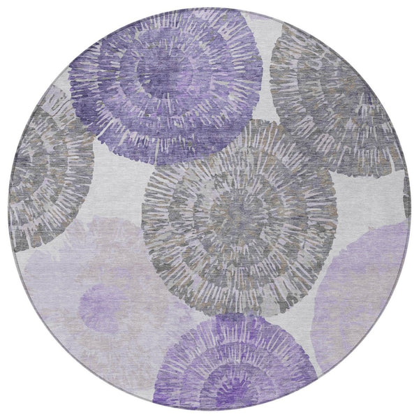 HomeRoots 8' Round Abstract Area Rug in Plum, Ivory & Khaki - Stylish, Washable, Indoor/Outdoor Durable Decor 661011