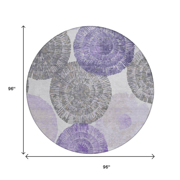 HomeRoots 8' Round Abstract Area Rug in Plum, Ivory & Khaki - Stylish, Washable, Indoor/Outdoor Durable Decor 661011