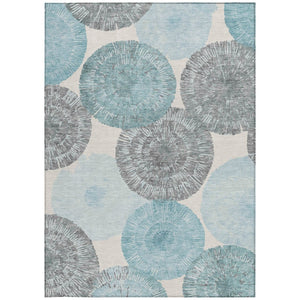 HomeRoots 5' Stylish Teal Blue, Ivory & Gray Abstract Washable Area Rug for Indoor & Outdoor Spaces 661016