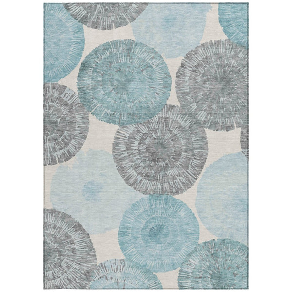 HomeRoots 5' Stylish Teal Blue, Ivory & Gray Abstract Washable Area Rug for Indoor & Outdoor Spaces 661016