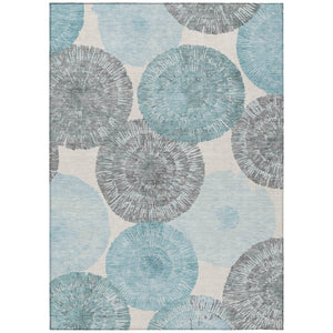 HomeRoots 5' Stylish Teal Blue, Ivory & Gray Abstract Washable Area Rug for Indoor & Outdoor Spaces 661016
