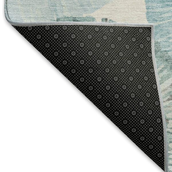 HomeRoots 5' Stylish Teal Blue, Ivory & Gray Abstract Washable Area Rug for Indoor & Outdoor Spaces 661016
