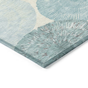 HomeRoots 5' Stylish Teal Blue, Ivory & Gray Abstract Washable Area Rug for Indoor & Outdoor Spaces 661016