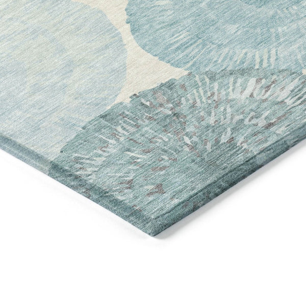 HomeRoots 5' Stylish Teal Blue, Ivory & Gray Abstract Washable Area Rug for Indoor & Outdoor Spaces 661016