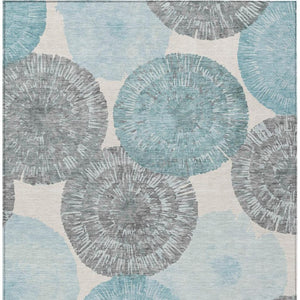 HomeRoots 5' Stylish Teal Blue, Ivory & Gray Abstract Washable Area Rug for Indoor & Outdoor Spaces 661016