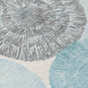 HomeRoots 5' Stylish Teal Blue, Ivory & Gray Abstract Washable Area Rug for Indoor & Outdoor Spaces 661016