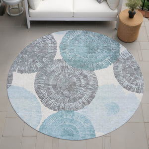 HomeRoots 8' Teal Blue Abstract Round Area Rug – Durable, Washable, Modern Design for Indoor & Outdoor Use 661017
