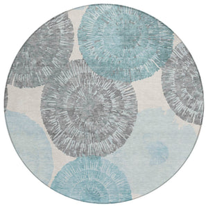 HomeRoots 8' Teal Blue Abstract Round Area Rug – Durable, Washable, Modern Design for Indoor & Outdoor Use 661017
