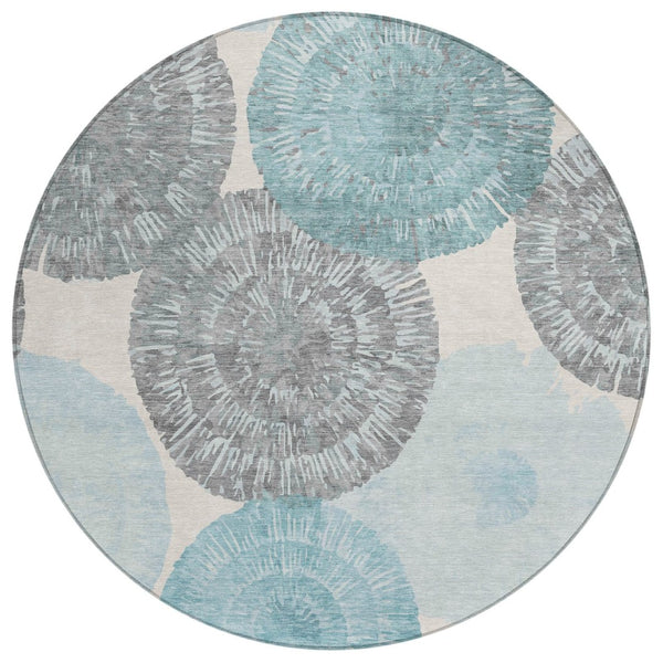 HomeRoots 8' Teal Blue Abstract Round Area Rug – Durable, Washable, Modern Design for Indoor & Outdoor Use 661017