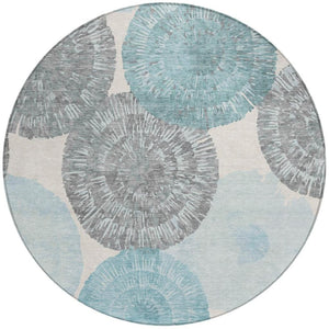 HomeRoots 8' Teal Blue Abstract Round Area Rug – Durable, Washable, Modern Design for Indoor & Outdoor Use 661017