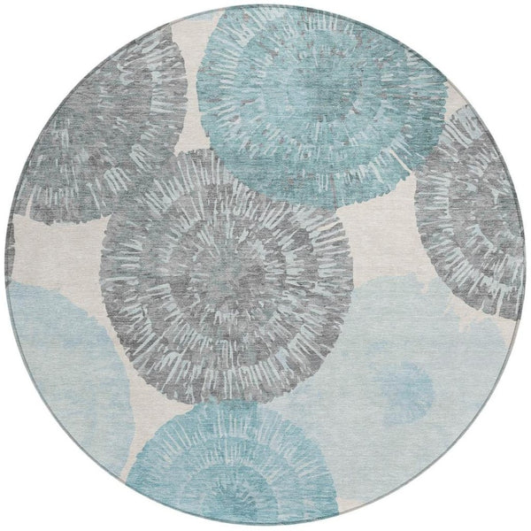 HomeRoots 8' Teal Blue Abstract Round Area Rug – Durable, Washable, Modern Design for Indoor & Outdoor Use 661017