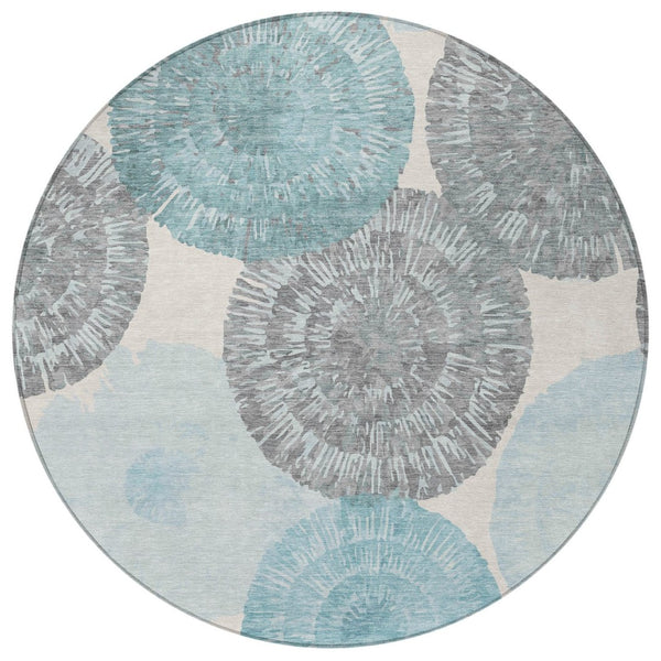 HomeRoots 8' Teal Blue Abstract Round Area Rug – Durable, Washable, Modern Design for Indoor & Outdoor Use 661017