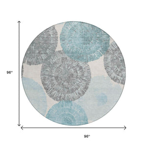 HomeRoots 8' Teal Blue Abstract Round Area Rug – Durable, Washable, Modern Design for Indoor & Outdoor Use 661017
