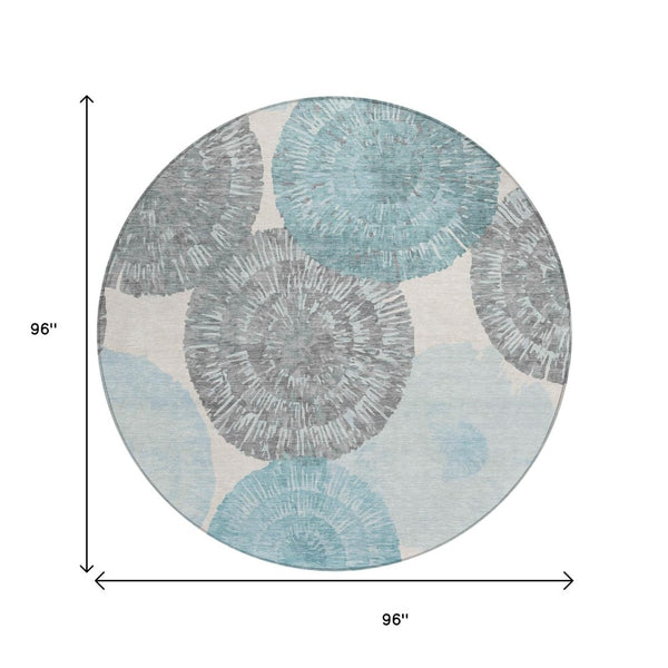 HomeRoots 8' Teal Blue Abstract Round Area Rug – Durable, Washable, Modern Design for Indoor & Outdoor Use 661017