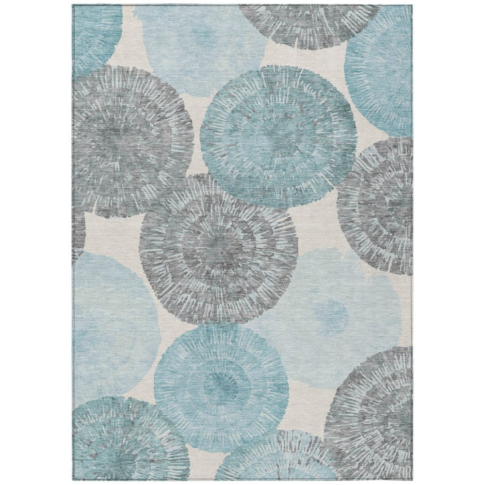 HomeRoots 8' X 10' Teal Blue, Ivory & Gray Abstract Rug - Durable, Washable & Ideal for Indoor/Outdoor Spaces! 661018